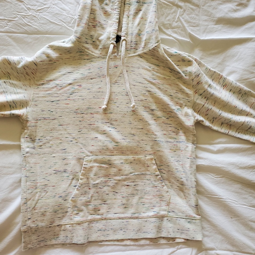 J Crew Multi Ivory Pullover Hoodie Medium Drawstring Kangaroo Pocket
